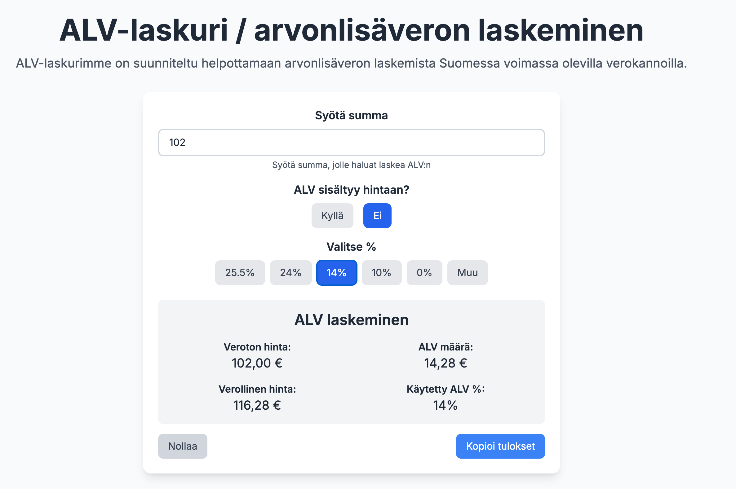 ALV laskeminen